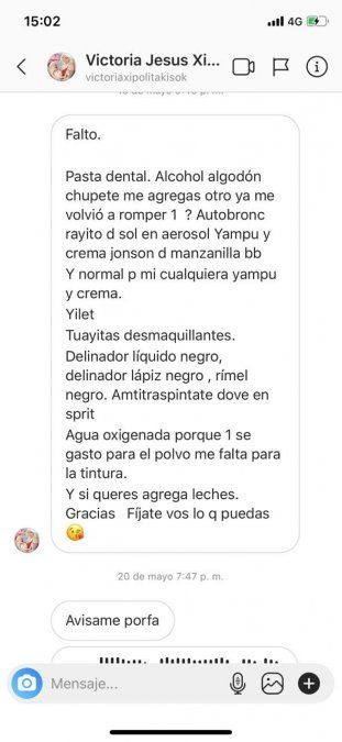 Los pedidos de Vicky Xipolitakis a una farmacia.