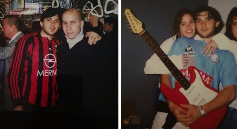 CON LA CAMISETA DEL MILAN Y LA DE BELGRANO. FUTBOL Y MUSICA, DOS DE SUS PASIONES.