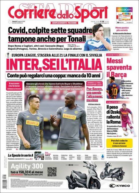 Tapa del Corriere dello Sport del 21 de agosto.