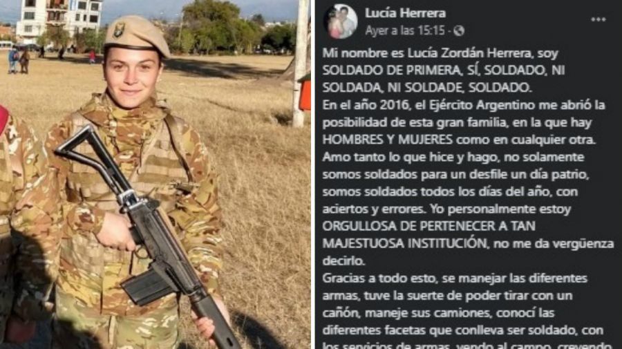 La foto original la muestra como escolta del estandarte del Hospital Militar Salta - Cirujano Mayor Joaquín Díaz Bedoya, perteneciente a la Guarnición de Ejército Salta que forma parte, a su vez, de la V Brigada de Montaña con jurisdicción en las provincias del noroeste argentino.