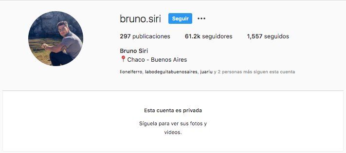 Bruno Siri decidió poner privada su cuenta de instagram