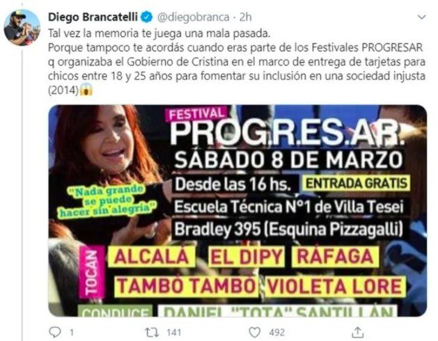 Captura del twitter de Diego Brancatelli
