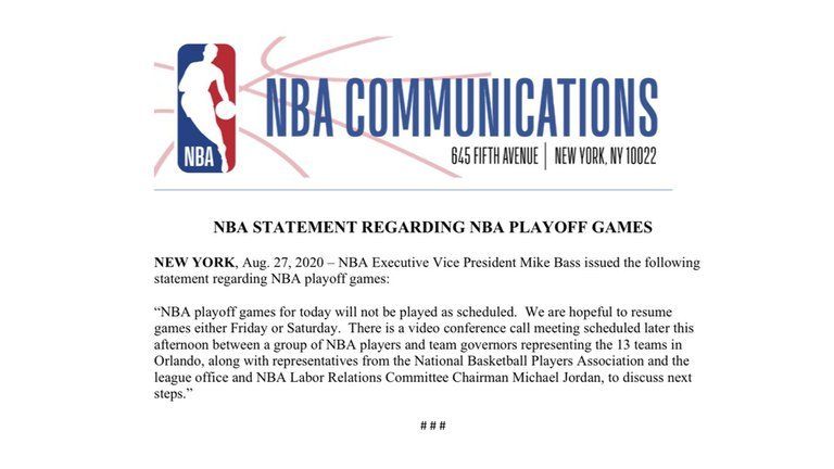 El comunicado elevado por la NBA.