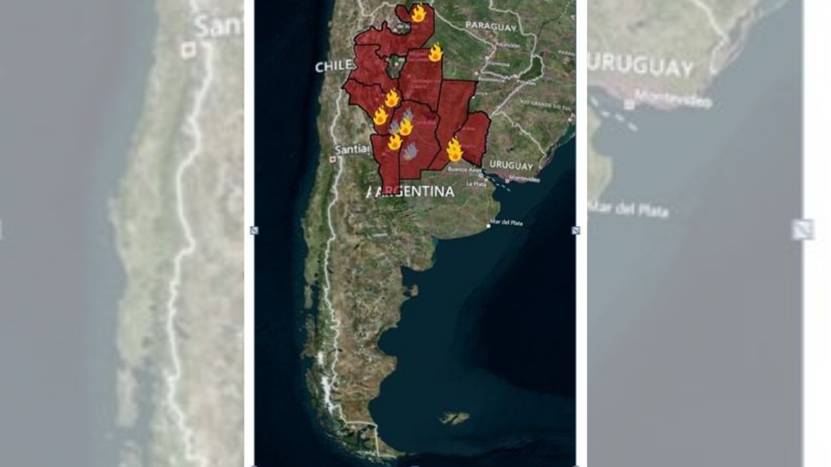Salta, Catamarca, La Rioja, San Luis, Santiago del Estero, Córdoba, Santa Fe y Entre Ríos, las provincias con focos activos de fuego