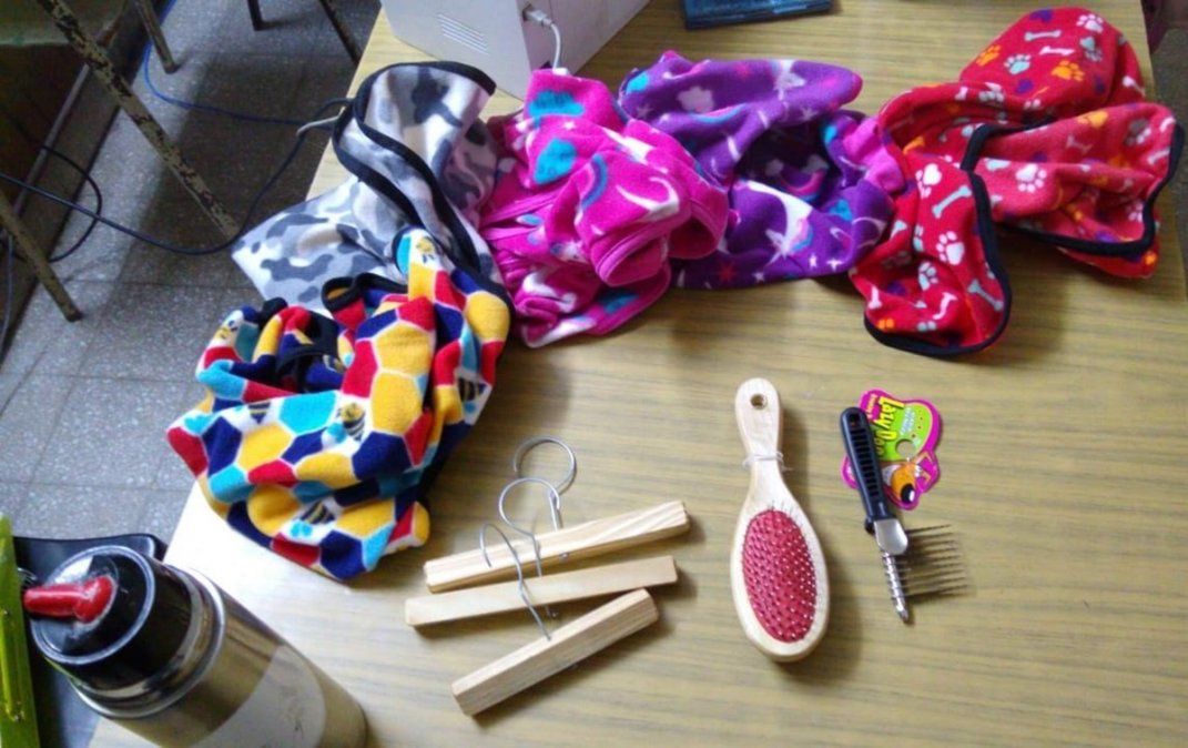 Ponchos para perros, cepillos y perchas fueron recuperados tras la requisa domiciliaria