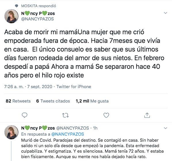 NANCY PAZOS ANUNCIO EN TWITTER LA MUERTE DE SU MAMA.