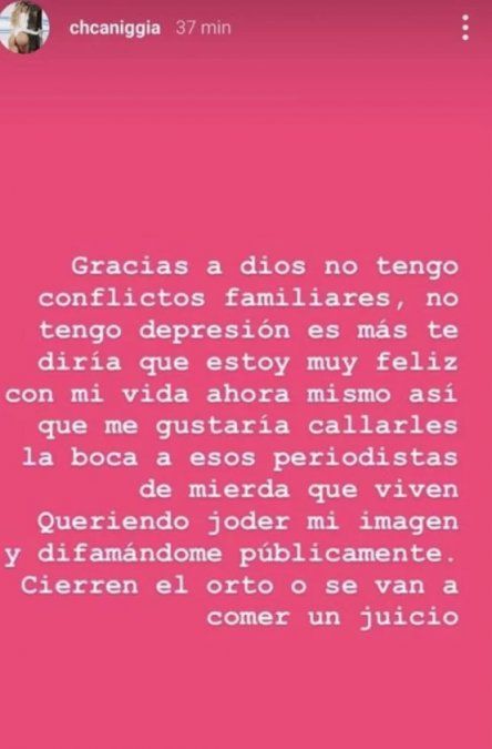 Captura del instagram de Charlotte Caniggia