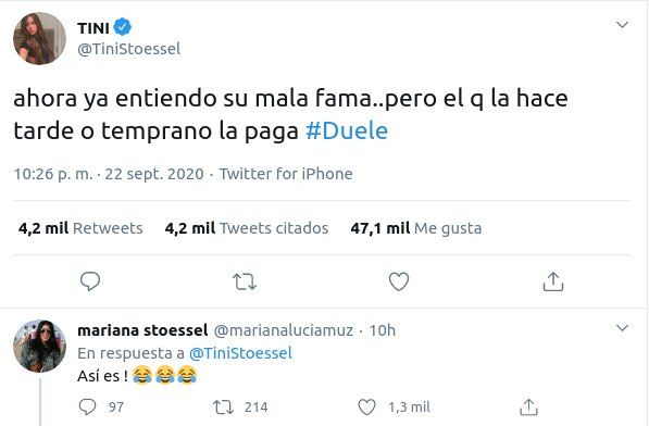 Tuit de Tini Stoessel