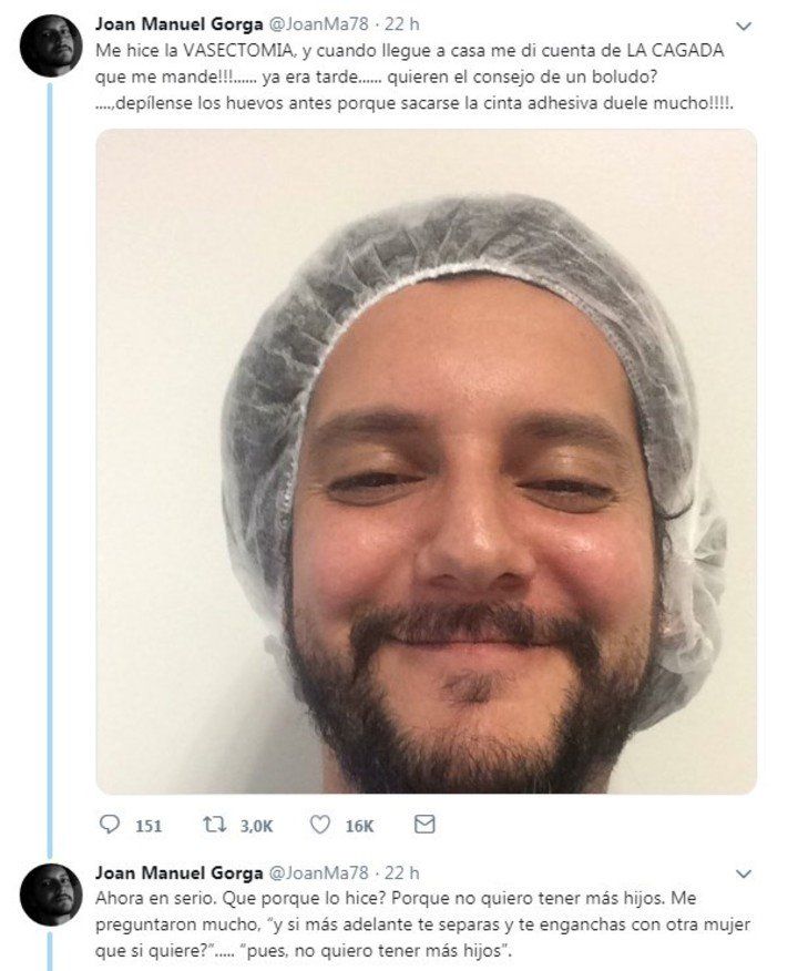 El tuit de Juan Manuel Gorga arranca con una humorada.