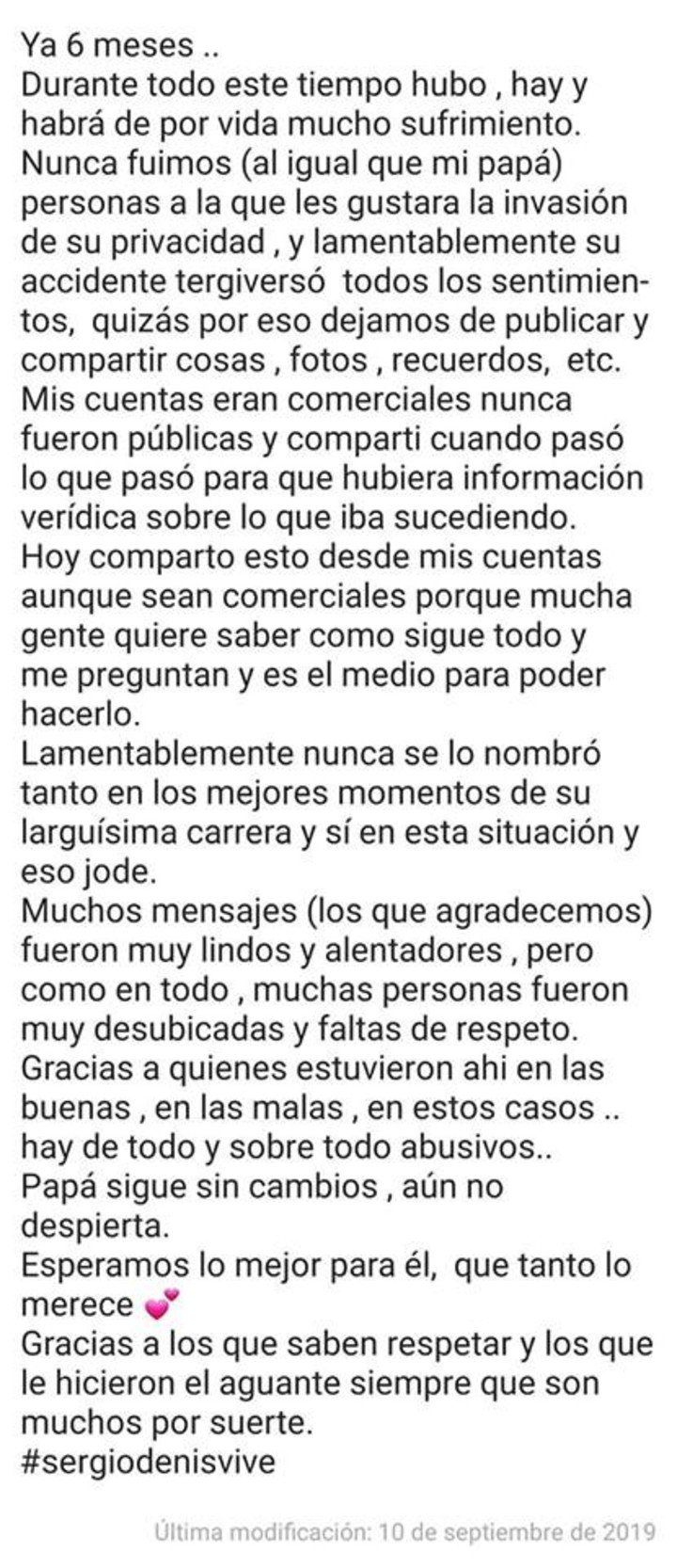 Sergio Denis hoy: la carta de una hija, el consejo de Cacho Castaña y una reacción que conmovió