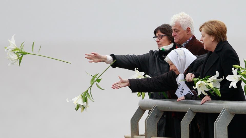 Angela Merkel visitó el Parque de la Memoria. Foto: LA NACION / Fabián Marelli