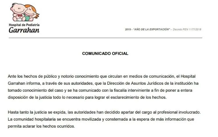 El comunicado del Garrahan por el pediatra productor de pornografÃa infantil