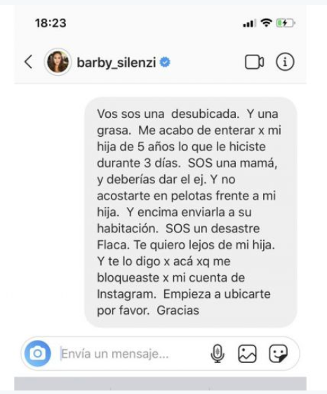 La ex de El Polaco acusó a Barby Silenzi de dormir desnuda con su hija