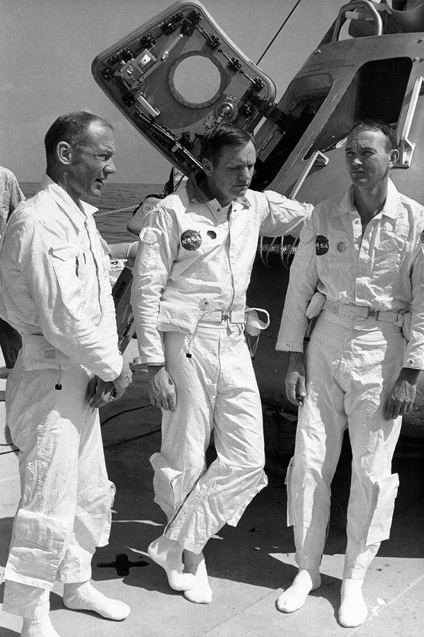 La tripulación del Apollo 11 el 24 de mayo de 1969, durante un entrenamiento. La tripulación del Apollo 11 el 24 de mayo de 1969, durante un entrenamiento.