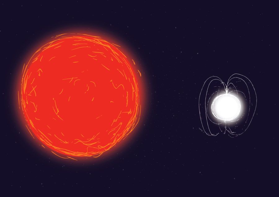 Comparación. Gigante roja, enana blanca. Etapas en la muerte del 97% de las estrellas de universo como el Sol.