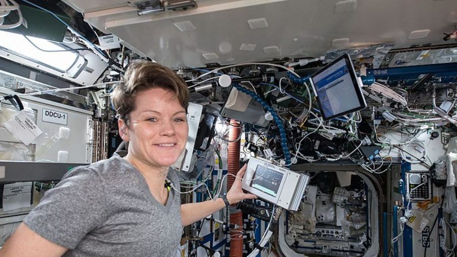 La astronauta Anne McClain en el laboratorio de la Estación Espacial Internacional, desde el espacio.