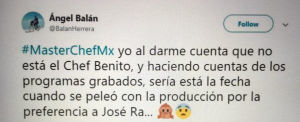 ¡Escándalo!, ¿por qué el chef Benito se fue de MasterChef?