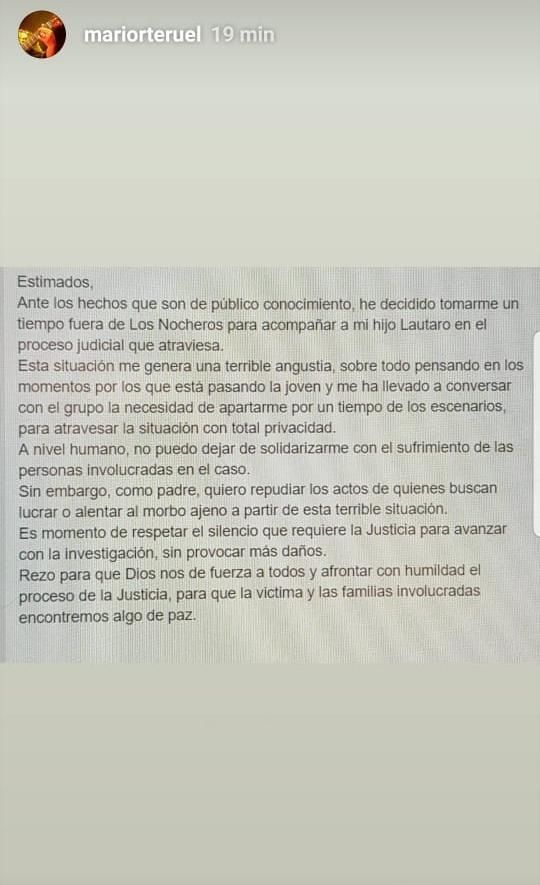 Mario Teruel abandona "Los Nocheros" tras la detención de su hijo