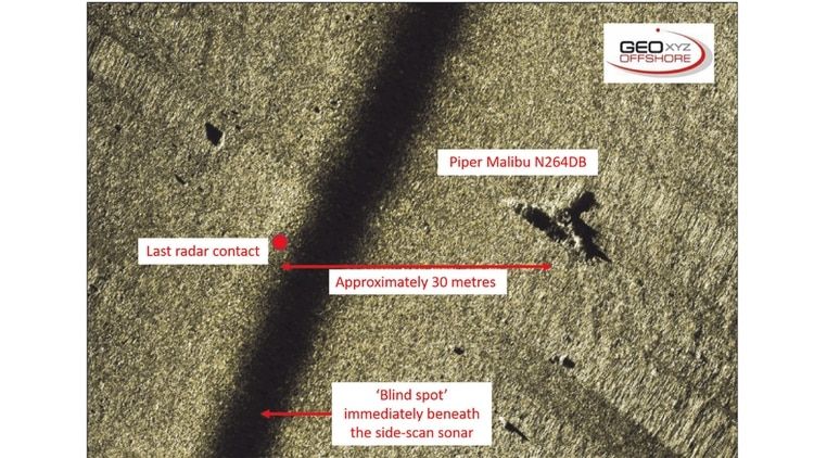 La distancia entre el Ãºltimo contacto por radar y la apariciÃ³n de los restos, a 30 metros