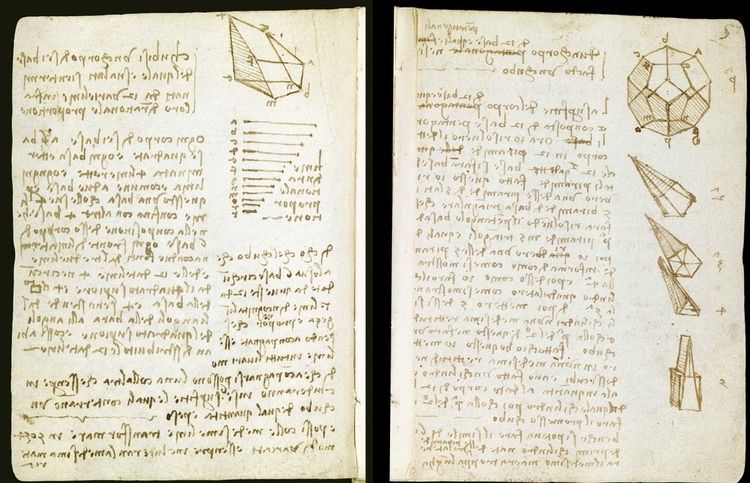 Bocetos de Leonardo Da Vinci. Un libro con dibujos y textos manuscritos similares, el Codex Leicester, se subastÃ³ por mÃ¡s de 30 millones de dÃ³lares