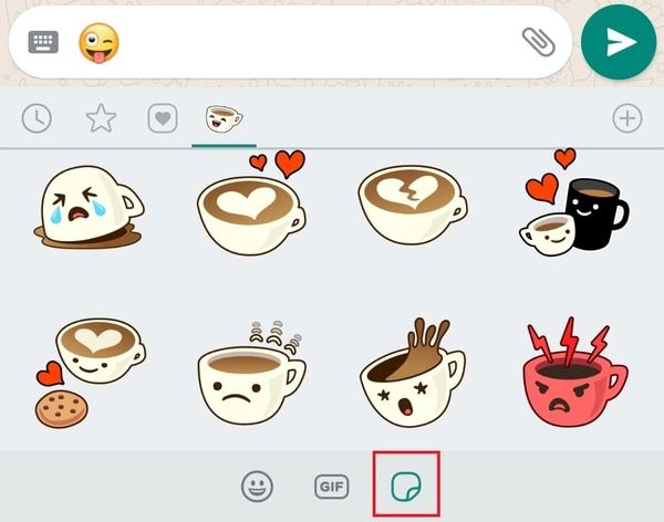 Al presionar en este cuadrado aparecerá el menú con los diferentes stickers.