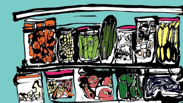 Ilustración de alimentos en frascos