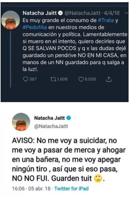 Los tuits de Natacha Jaitt el aÃ±o pasado.
