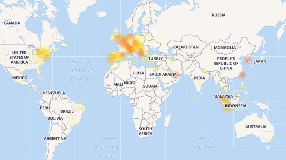 El mapa de situación del estado de Instagram en el mundo (Fuente: Downdetector.com).