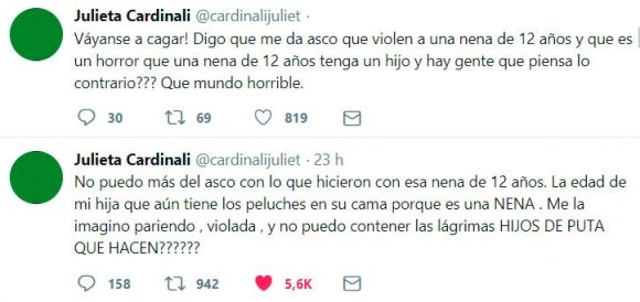 La bronca de Julieta Cardinali tras la violación de una nena de 12 años a la que le negaron el aborto