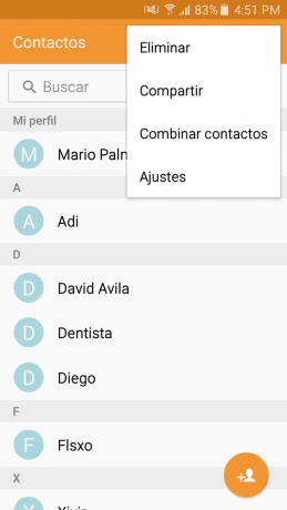 Ajustes de contactos Android