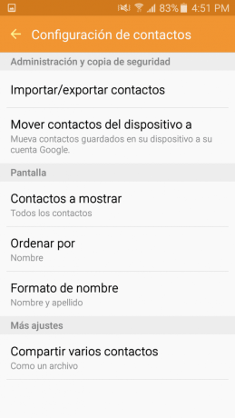 Configuración de Contactos