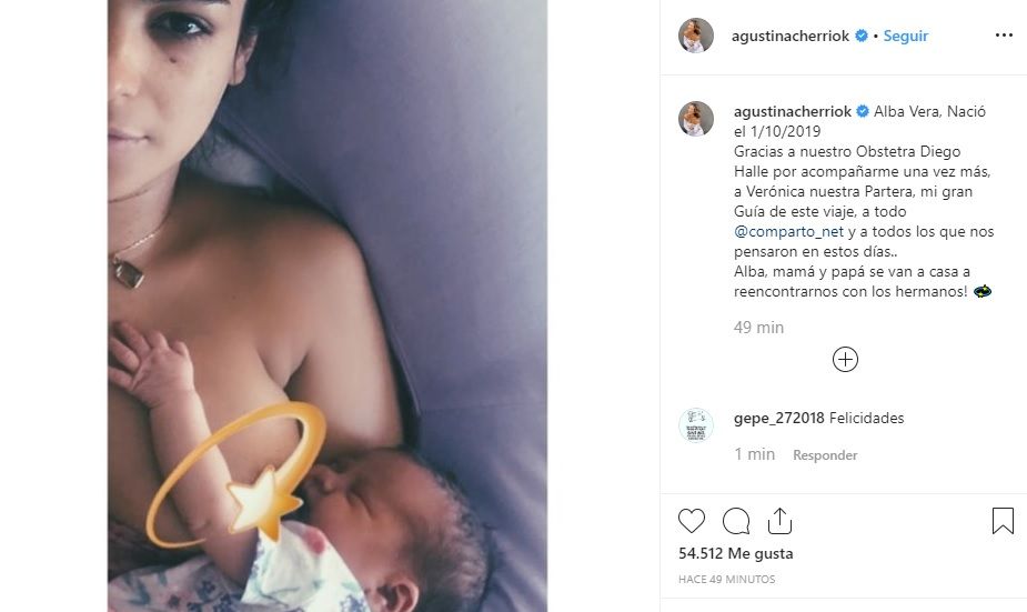 Agustina Cherri fue mamá y presentó a su hija
