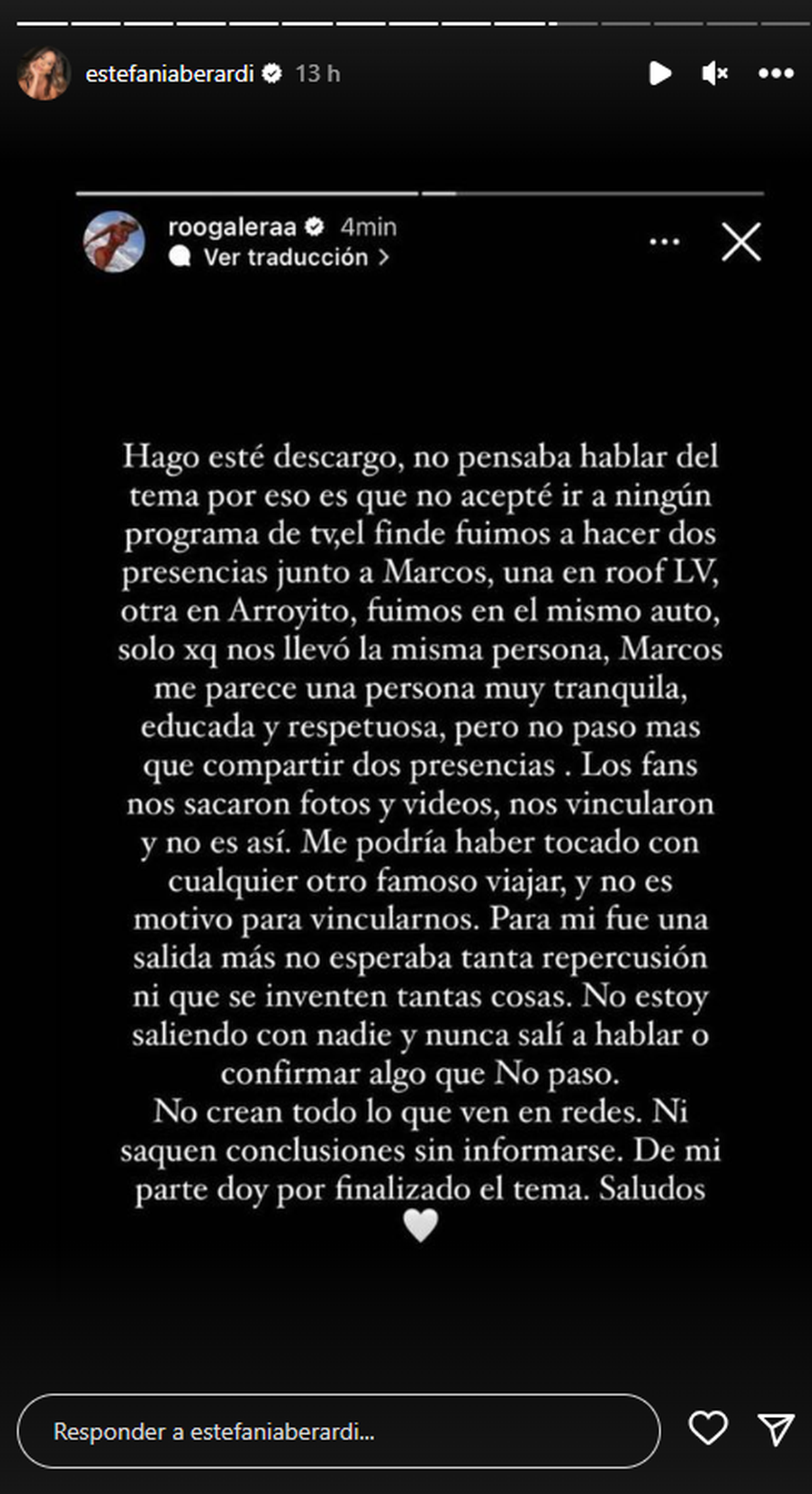 Estefi Berardi difundió el mensaje de Rocío Galera. Estefi Berardi difundió el mensaje de Rocío Galera.