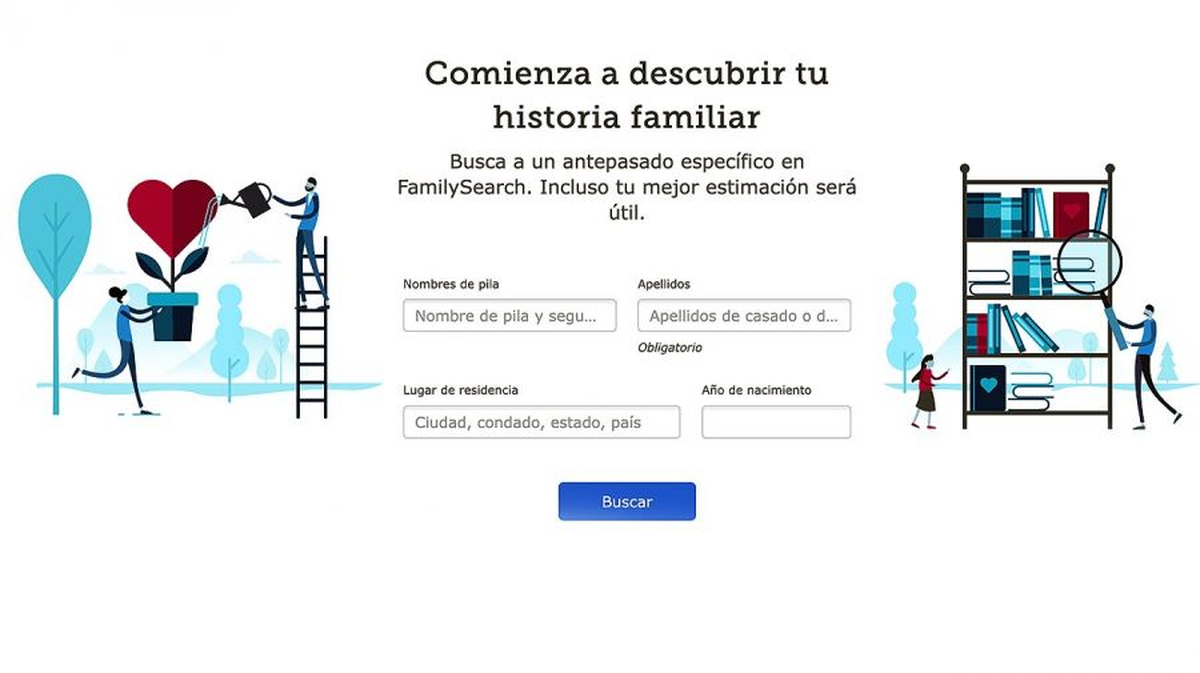 El formulario de Family Search.