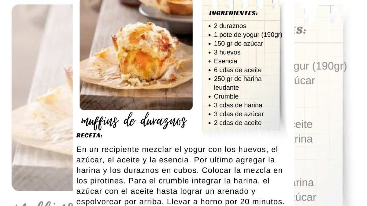 Receta para hacer muffins de durazno. Receta para hacer muffins de durazno.