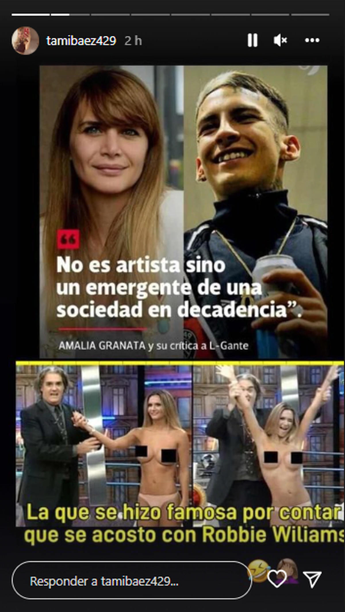 L-Gante y Tamara Báez le respondieron sin filtro a Amalia Granata.