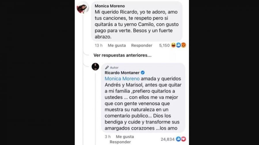 El enojo de Ricardo Montaner con una seguidora por criticar a Camilo.