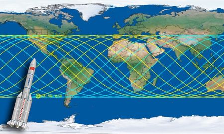 El sábado, las pertes del cohete chino Long Marcha 5B caeán en algún lugar de la Tierra que marcan las líneas. El sábado, las pertes del cohete chino Long Marcha 5B caeán en algún lugar de la Tierra que marcan las líneas.