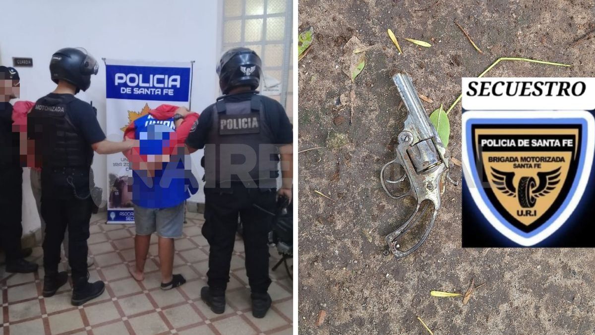 Robo y fuga: en la foto, uno de los delincuentes detenido y el arma secuestrada Robo y fuga: en la foto, uno de los delincuentes detenido y el arma secuestrada