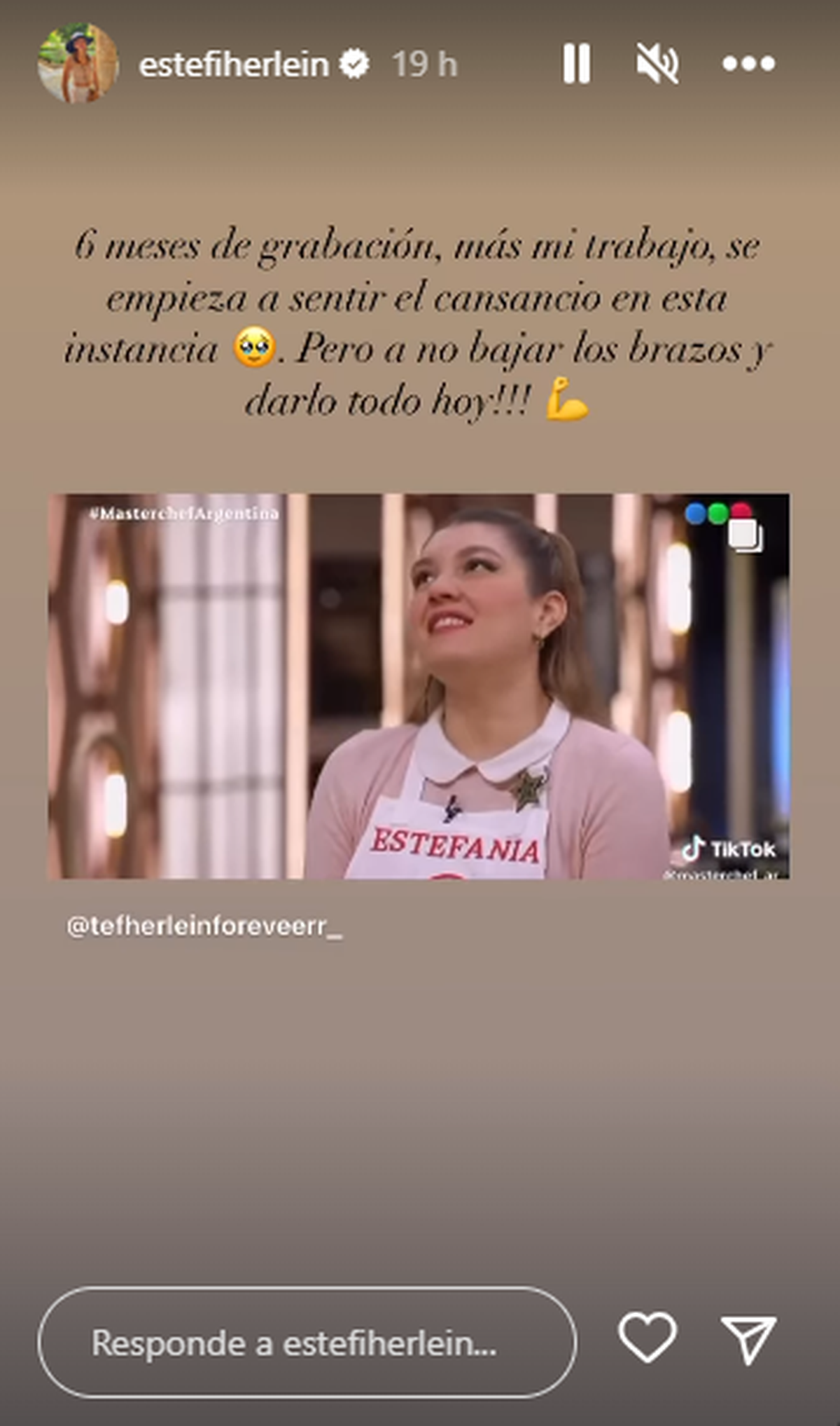 El mensaje de Estefanía Herlein en sus redes tras pasarla mal en MasterChef. El mensaje de Estefanía Herlein en sus redes tras pasarla mal en MasterChef.