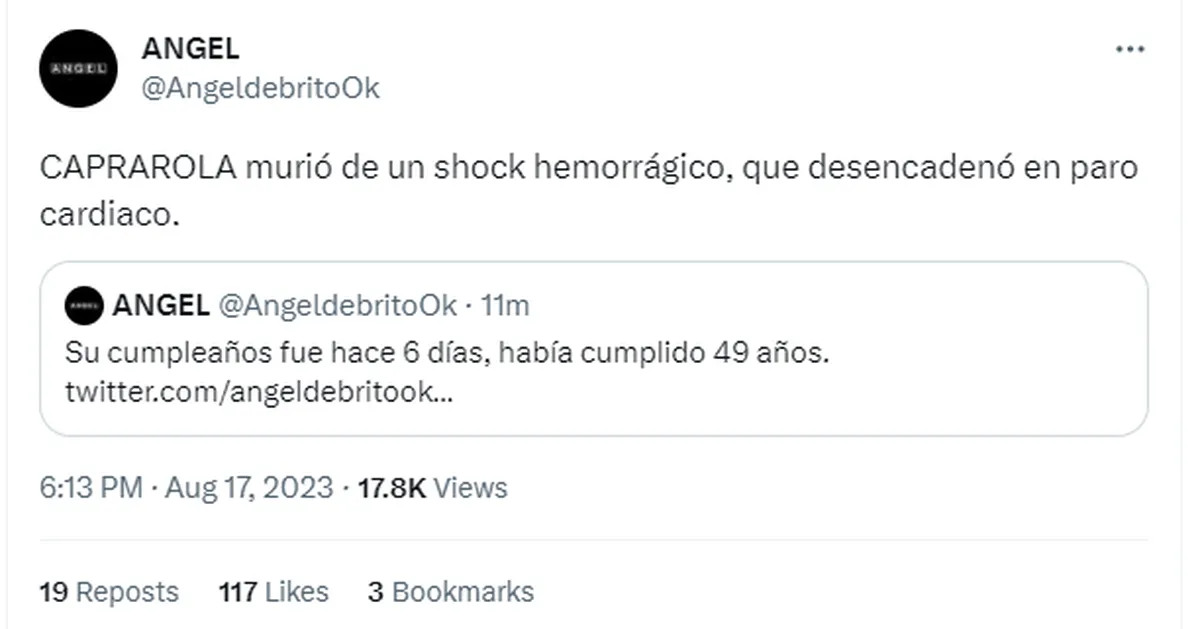 Ángel de Brito reveló la causa de muerte de Mariano Caprarola.