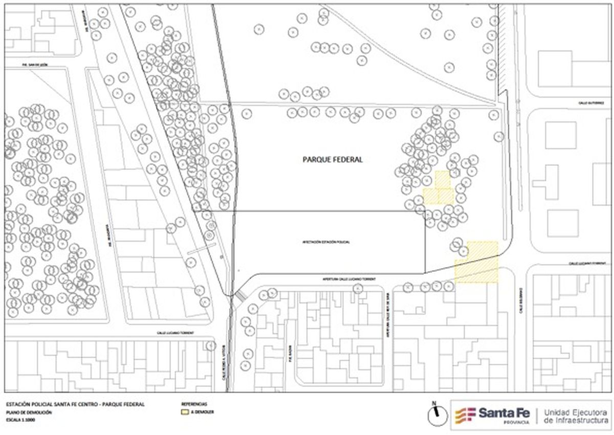 El plano del Parque Federal, con la inclusi&oacute;n de la estaci&oacute;n policial. Imagen del proyecto aprobado.
