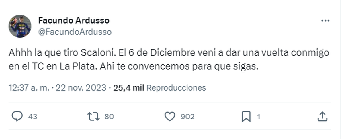 El tweet de Facundo Ardusso. El tweet de Facundo Ardusso.