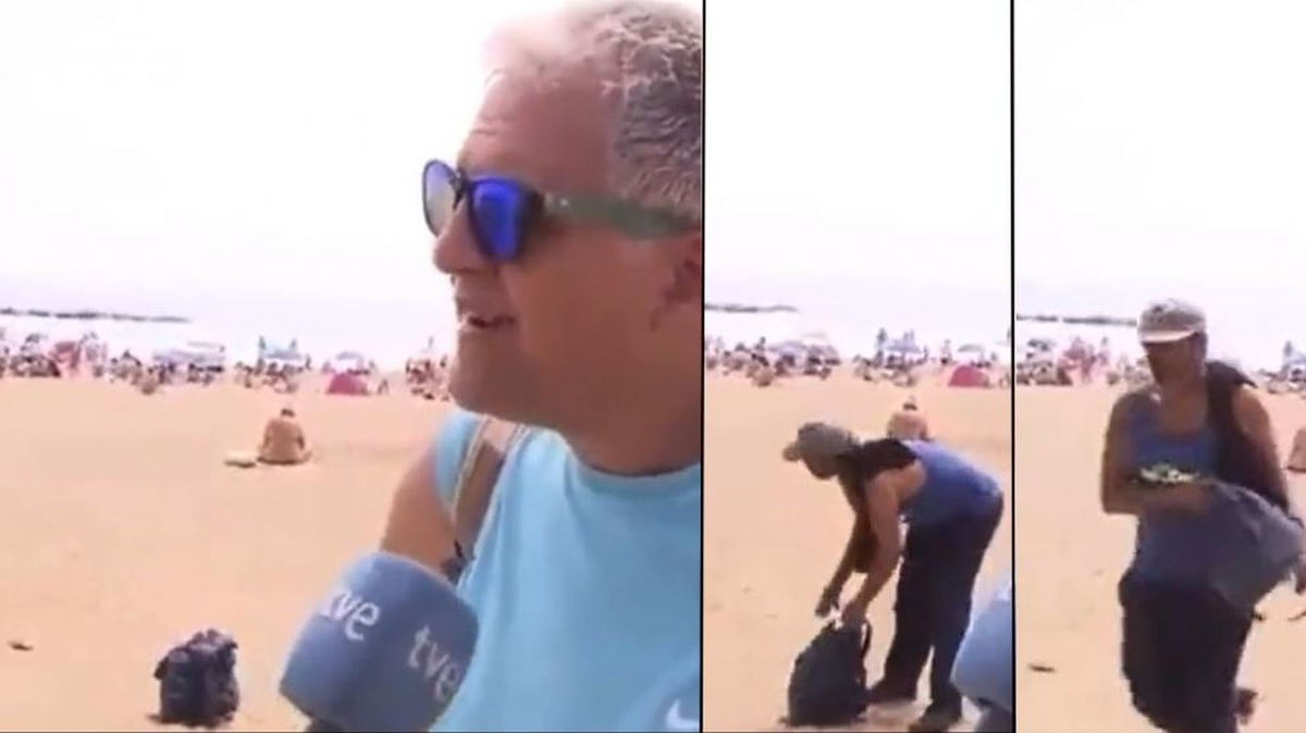 Un periodista estaba haciendo una entrevista en vivo cuando de fondo se ve a un hombre robando una mochila.