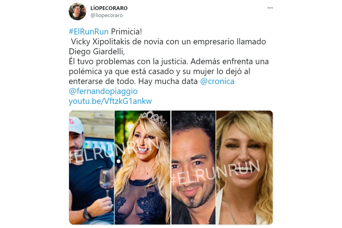 El novio de Vicky Xipolitakis, Diego Giardelli, fue denunciado por violencia de g&eacute;nero.