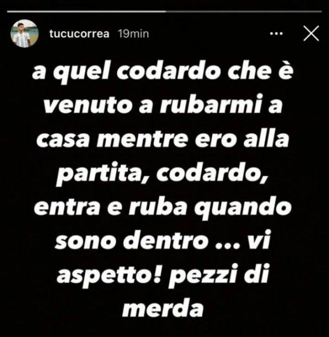 Esto posteó Joaquín Correa tras descubrir que le habían robado.