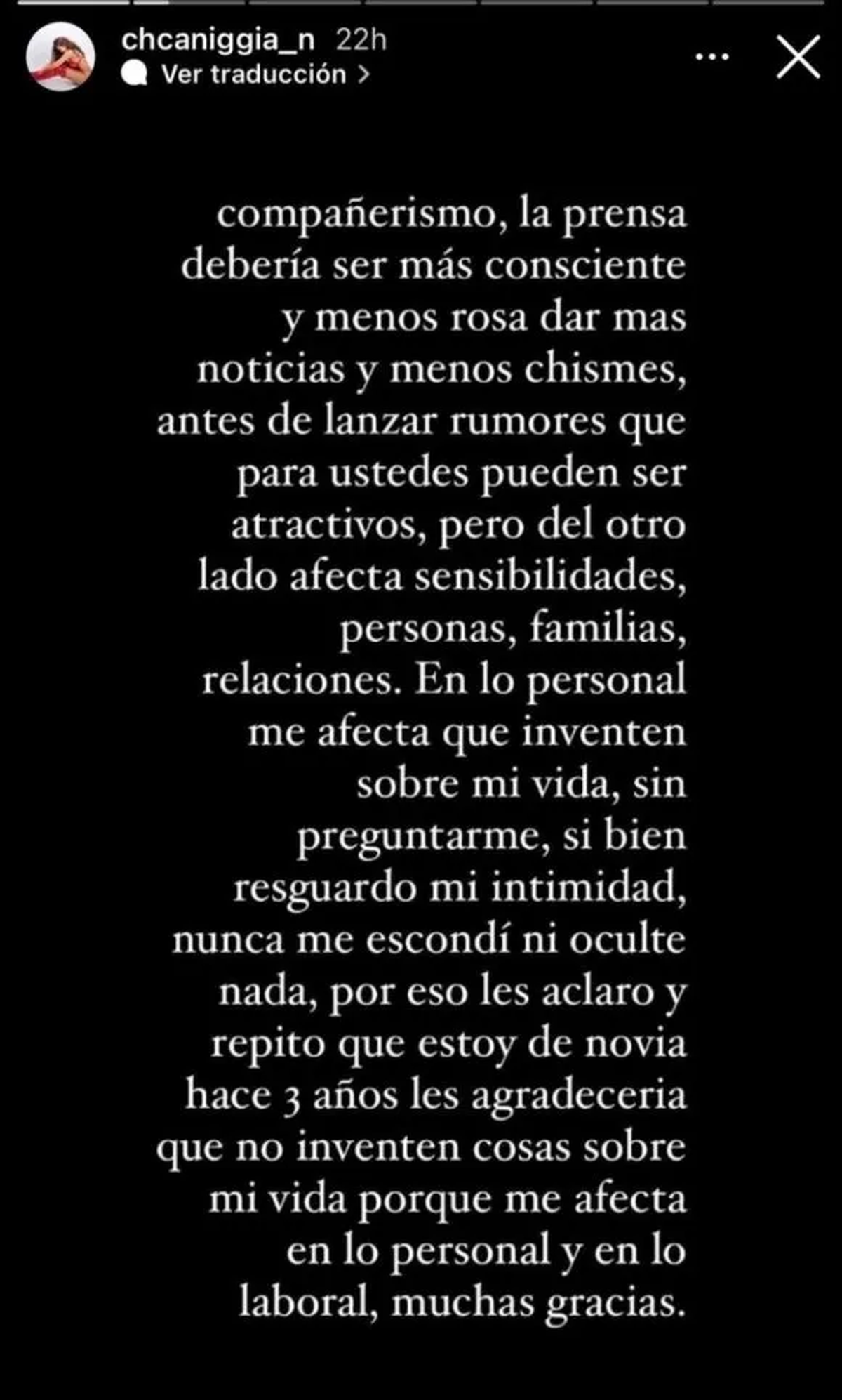 Charlotte Caniggia se expres&oacute; en su cuenta de Instagram.