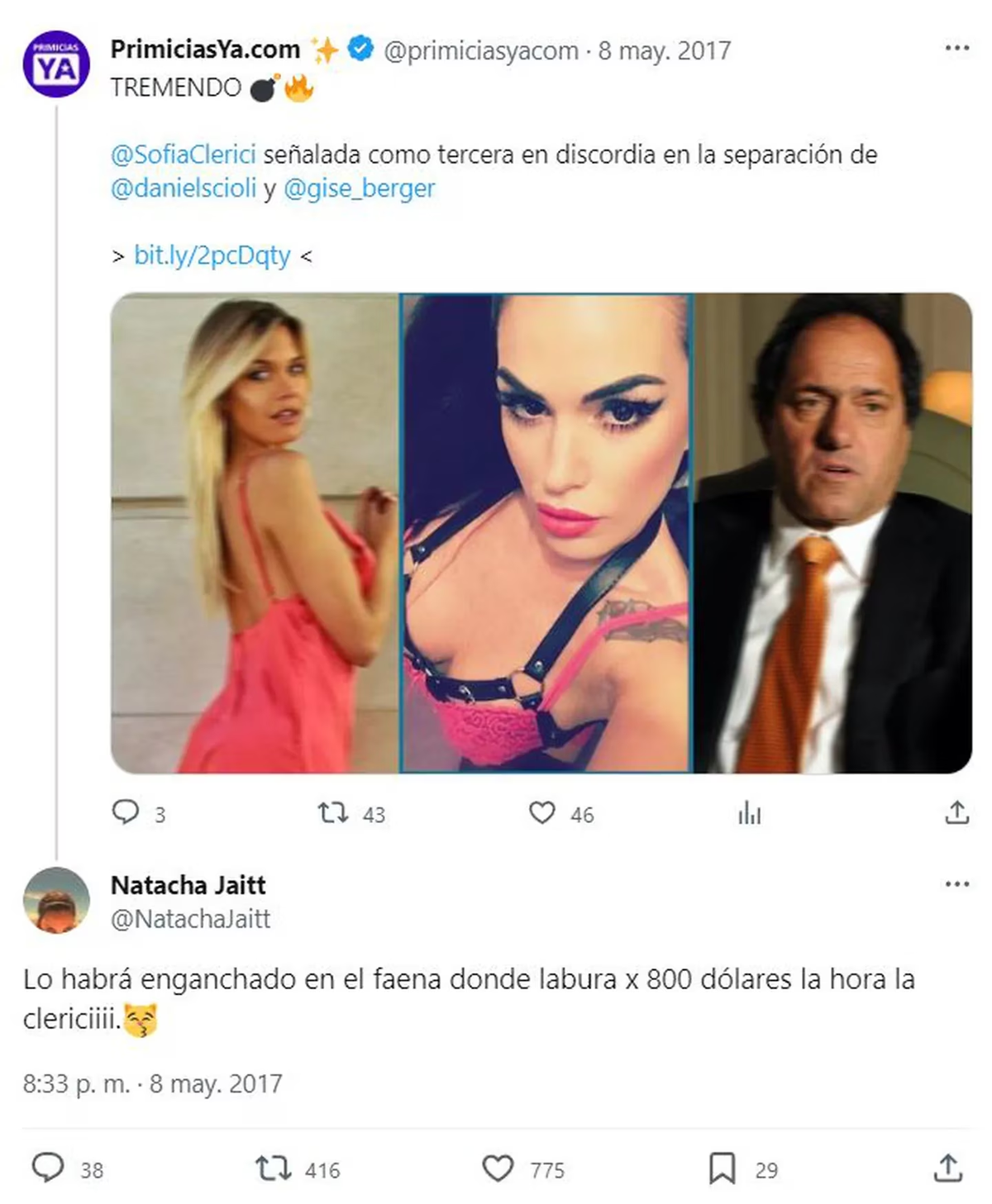 Ulises Jaitt reflotó los tuits de Natacha Jaitt sobre Sofía Clerici. (Foto: Captura Twitter /NatachaJaitt) Ulises Jaitt reflotó los tuits de Natacha Jaitt sobre Sofía Clerici. (Foto: Captura Twitter /NatachaJaitt)