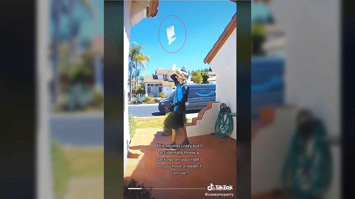 El imperdible clip del repartidor de Amazon se volvió viral en la red social china.