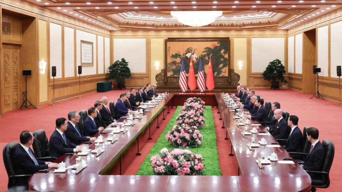 Las delegaciones de China y Estados Unidos, durante el encuentro bilateral. Las delegaciones de China y Estados Unidos, durante el encuentro bilateral.